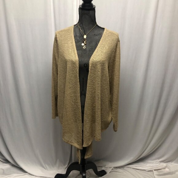 Kim Gravel Belle Open Cardigan Womens Size 2X Gold Metallic Long Sleeve Sweater - Picture 1 of 8